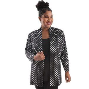 Vikki Vi Black Jersey with White Polka Dots - 3/4 Sleeve Kimono Jacket - Size 4X